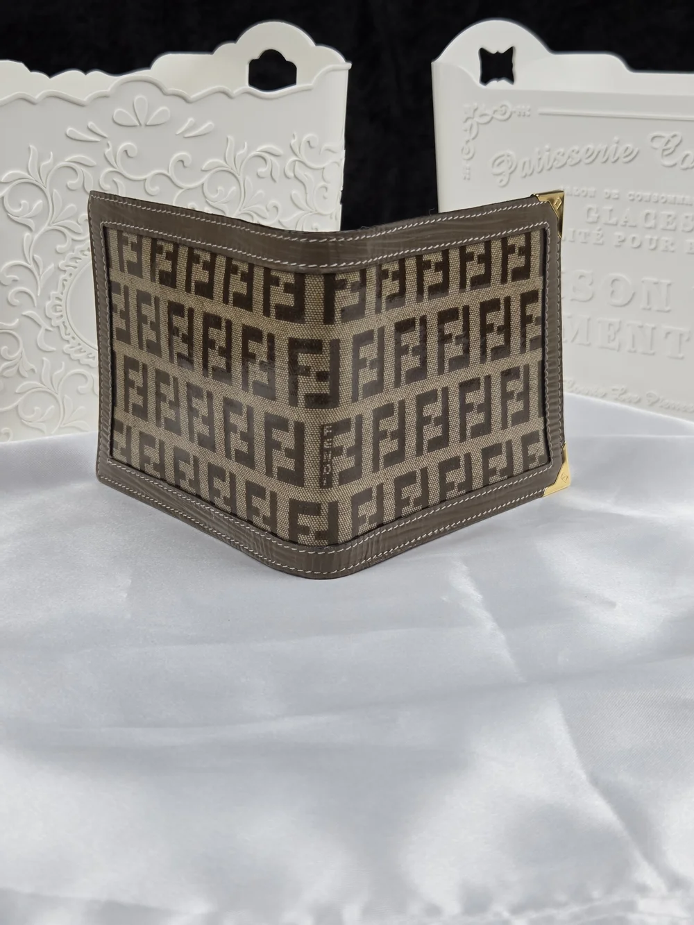 Vintage Fendi Zucca FF Monogram Bifold Wallet Brown Leather Gold Hardware